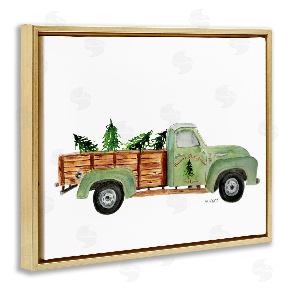 Melissa Hyatt Santa's Christmas Tree Farm Truck Gold Floater Frame Canvas Art