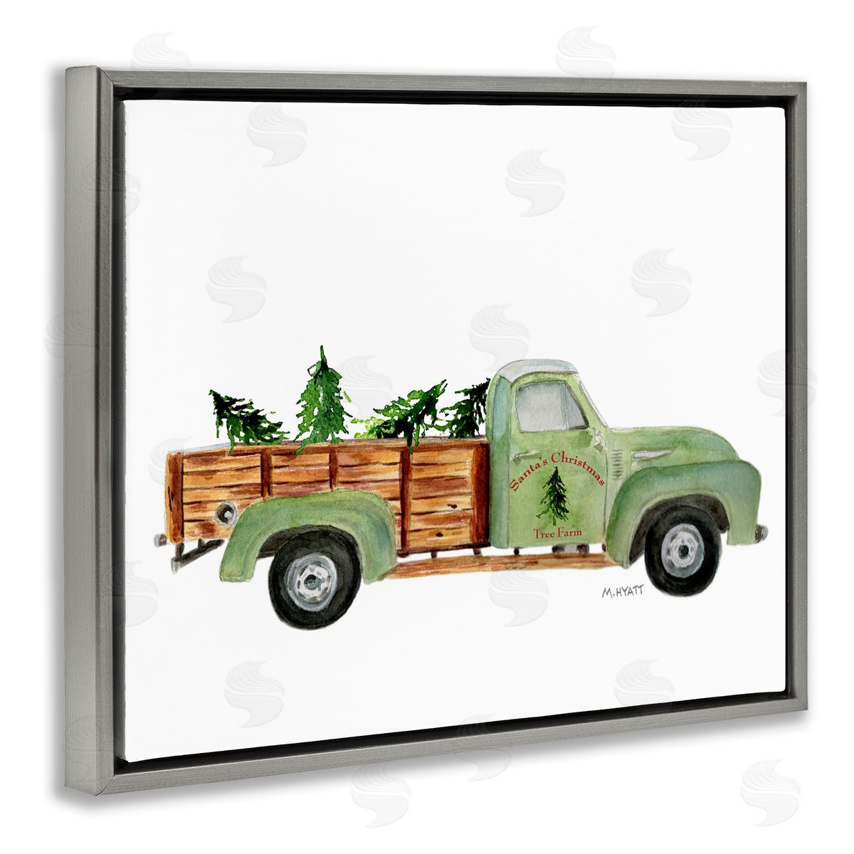 Melissa Hyatt Santa's Christmas Tree Farm Truck Gray Floater Frame Canvas Art