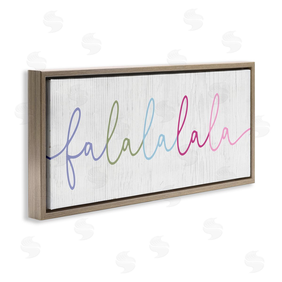 Stupell Studio Falalalala Holiday Cursive Rainbow Text Brown Floater Frame Canvas Art
