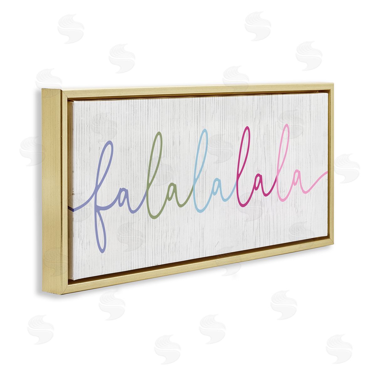 Stupell Studio Falalalala Holiday Cursive Rainbow Text Gold Floater Frame Canvas Art