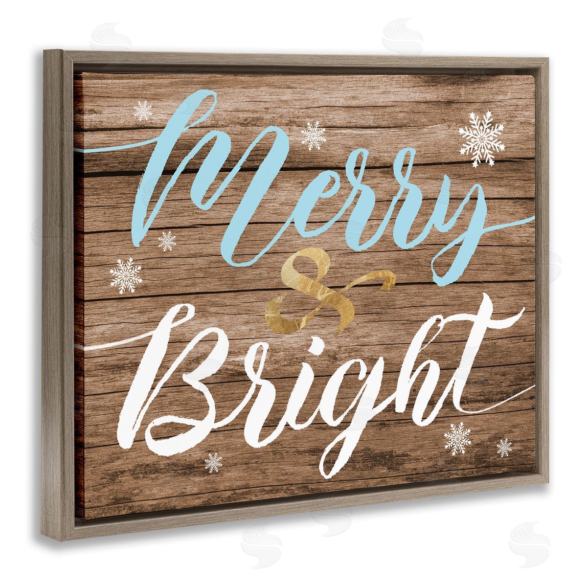 Stupell Studio Rustic Merry and Bright Christmas Brown Floater Frame Canvas Art
