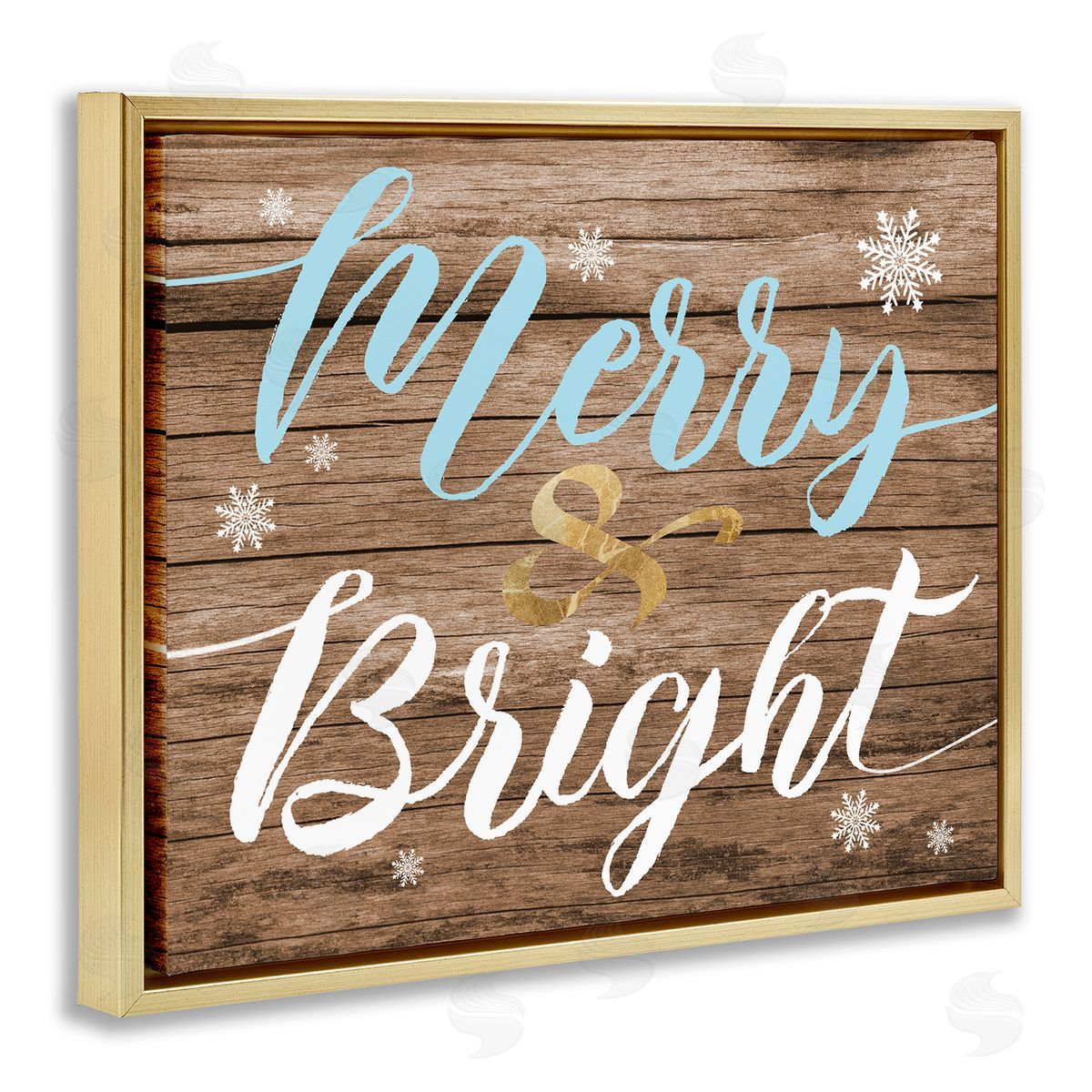 Stupell Studio Rustic Merry and Bright Christmas Gold Floater Frame Canvas Art
