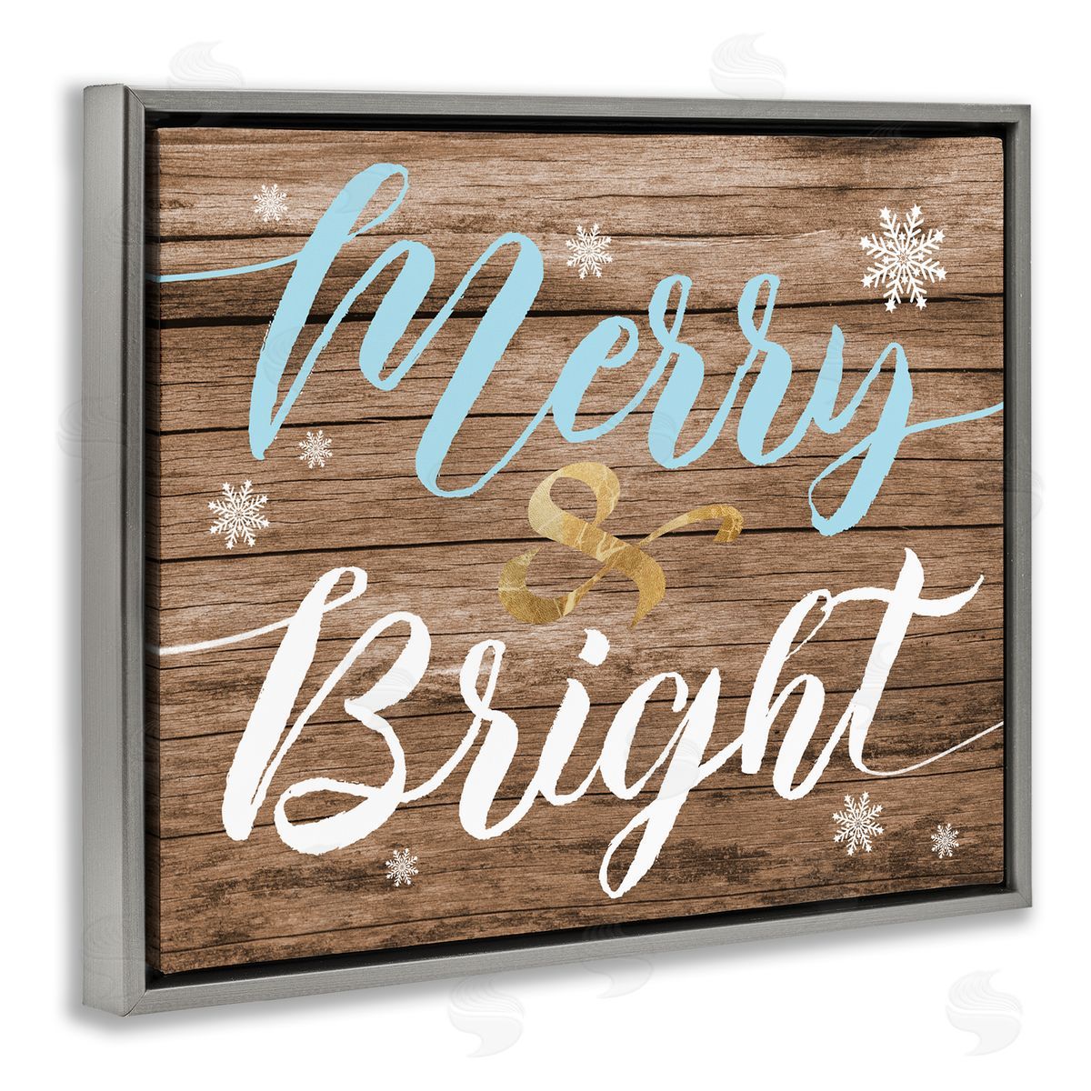 Stupell Studio Rustic Merry and Bright Christmas Gray Floater Frame Canvas Art