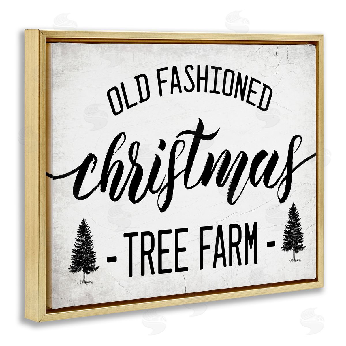 Stupell Studio Rustic Minimal Christmas Tree Farm Gold Floater Frame Canvas Art