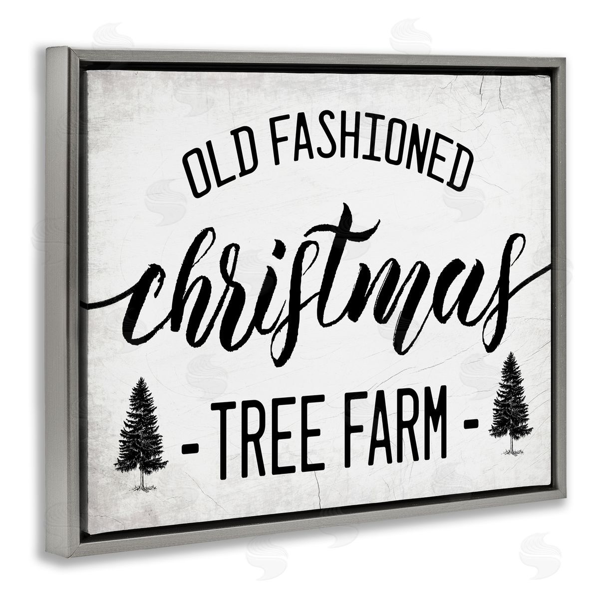 Stupell Studio Rustic Minimal Christmas Tree Farm Gray Floater Frame Canvas Art