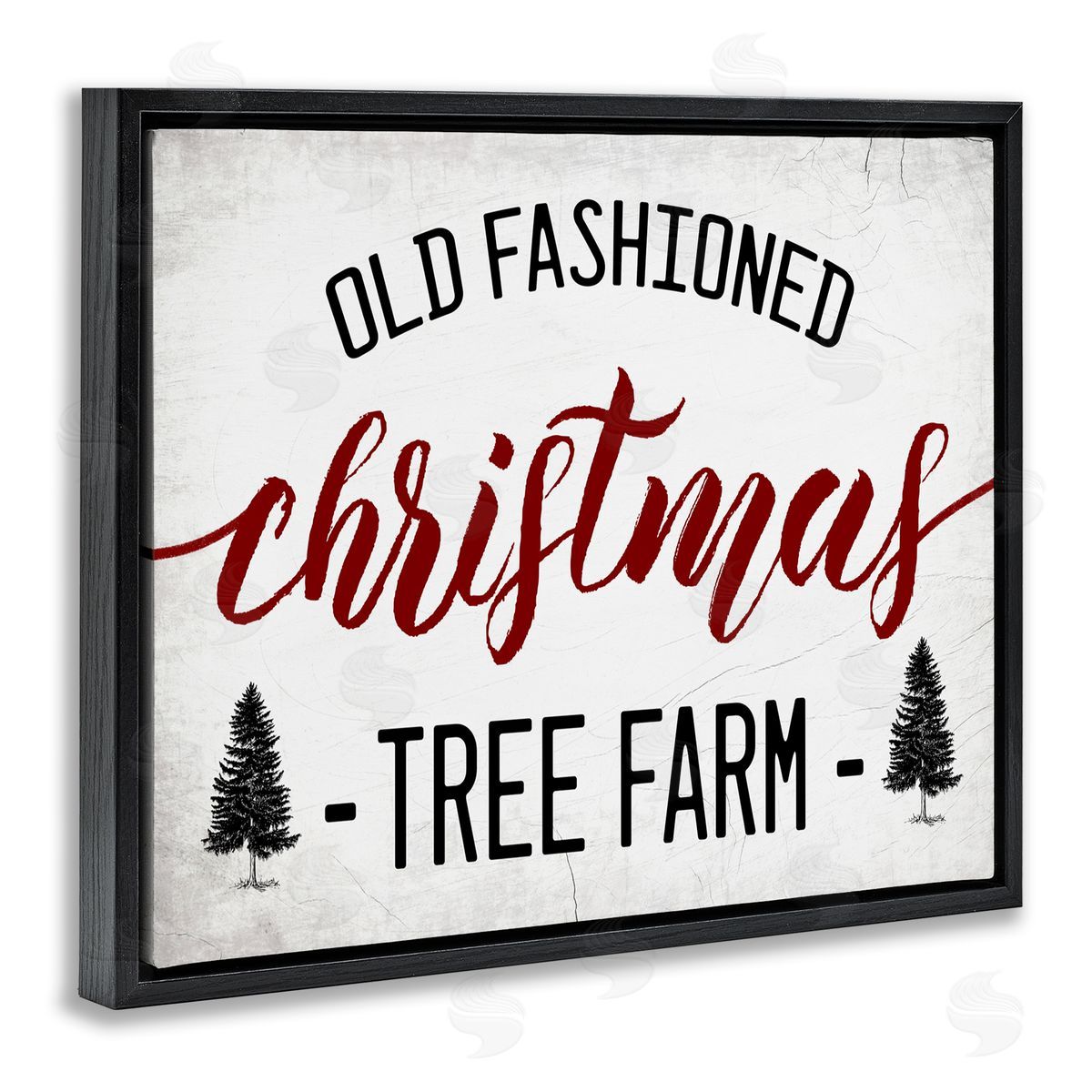 Stupell Studio Red Christmas Rustic Tree Farm Black Floater Frame Canvas Art