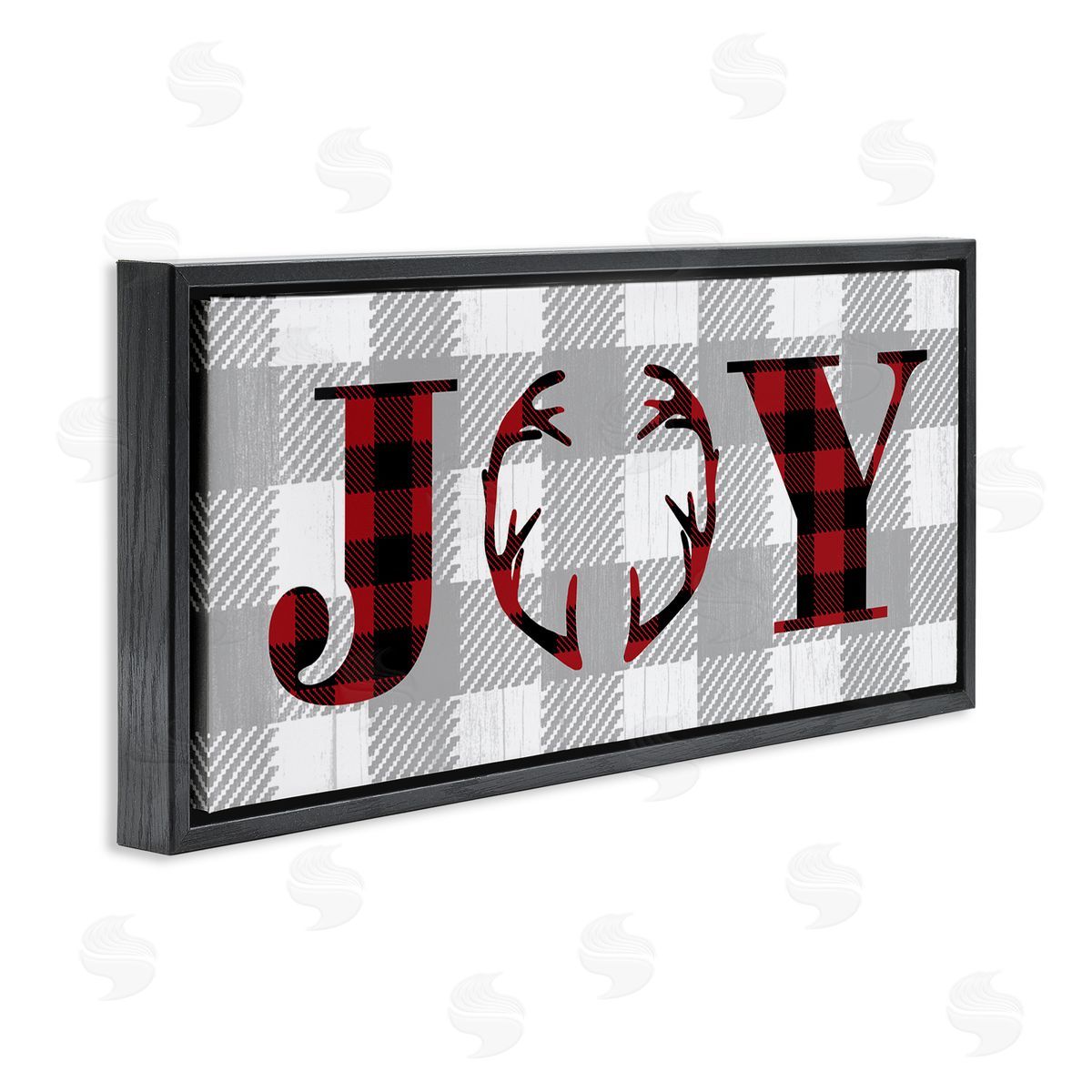 Stupell Studio Joy Antler Buffalo Plaid Design Black Floater Frame Canvas Art