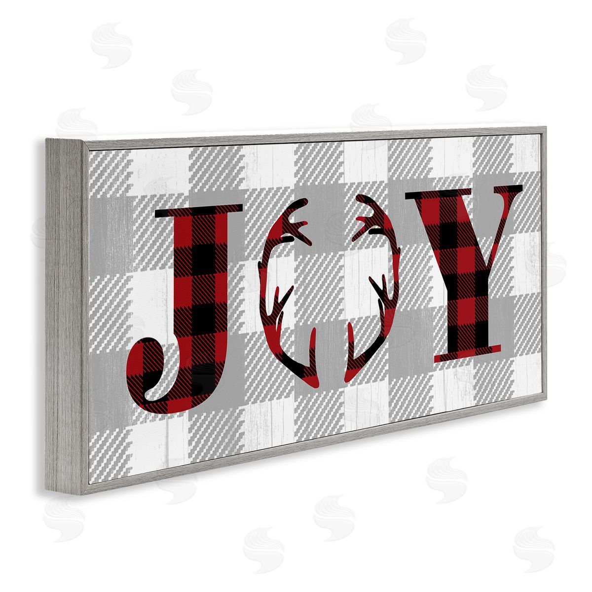 Stupell Studio Joy Antler Buffalo Plaid Design Gray Framed Giclee Wall Art