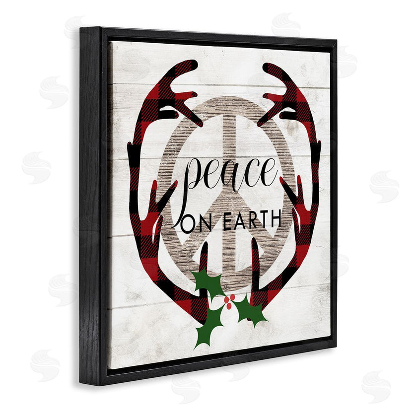 Stupell Studio | Rustic Peace on Earth Holiday Plaid Antlers