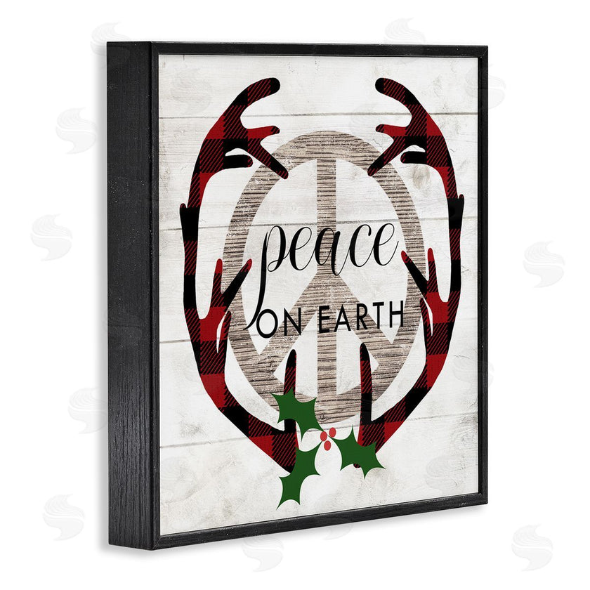 Stupell Studio | Rustic Peace on Earth Holiday Plaid Antlers
