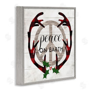 Stupell Studio | Rustic Peace on Earth Holiday Plaid Antlers