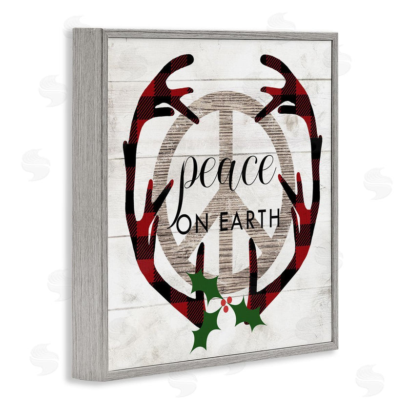 Stupell Studio | Rustic Peace on Earth Holiday Plaid Antlers