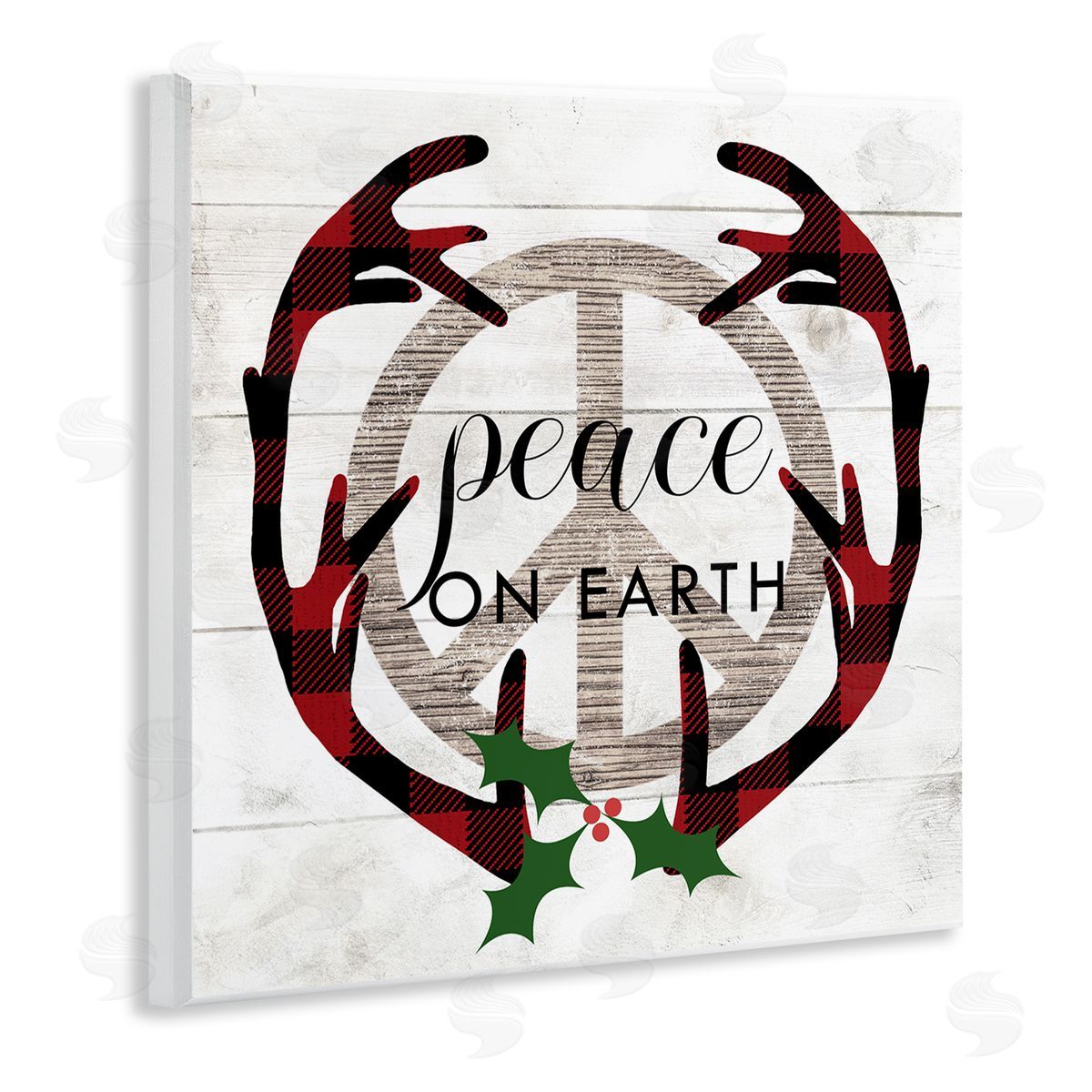 Stupell Studio Rustic Peace on Earth Holiday Plaid Antlers Wall Plaque Art