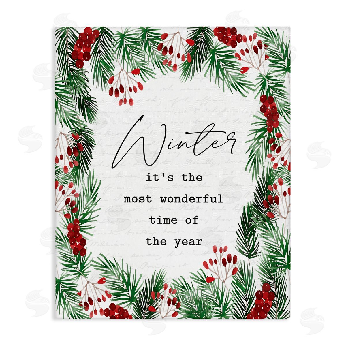 Lettered and Lined Most Wonderful Time Winter Wreath Canvas Wall Art
