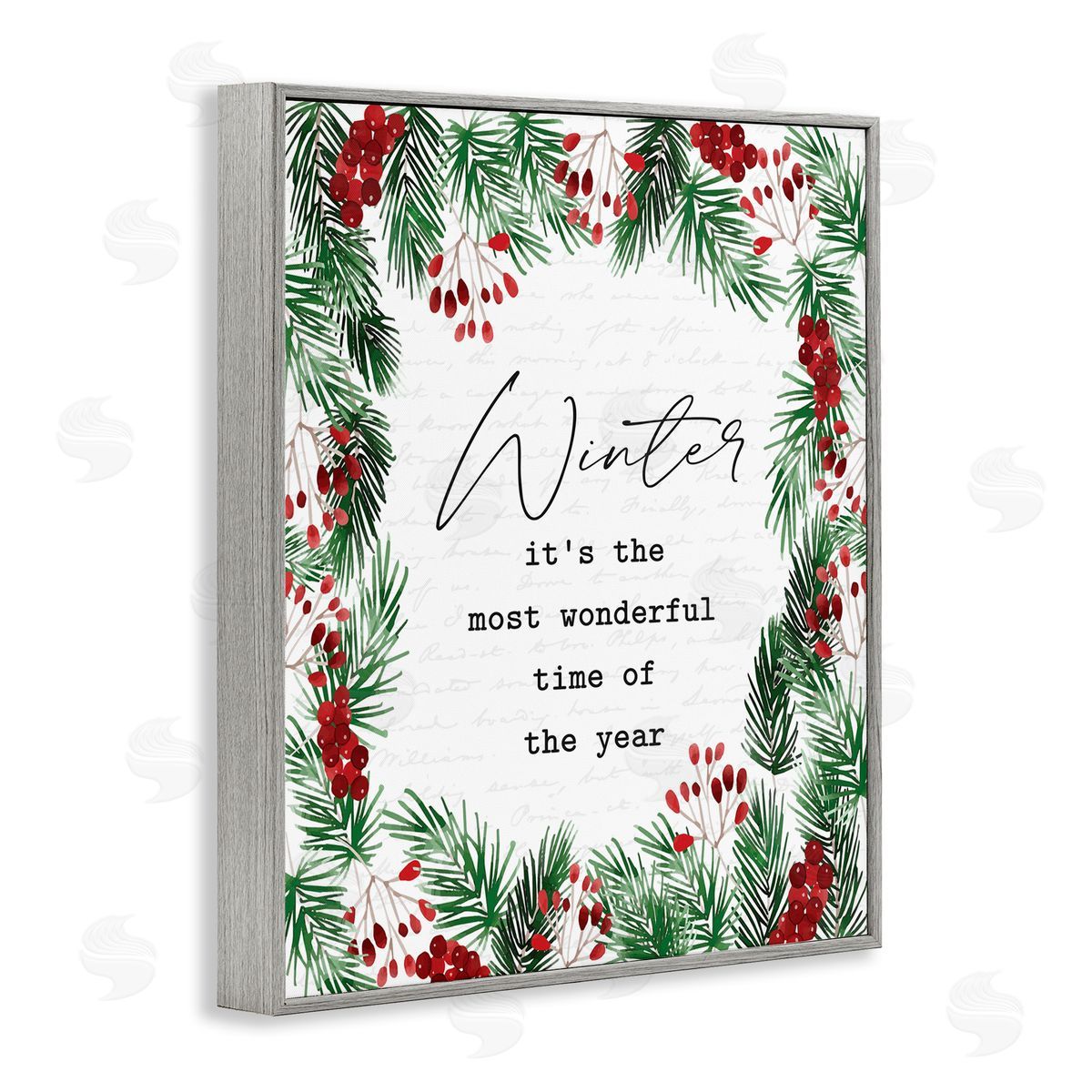 Lettered and Lined Most Wonderful Time Winter Wreath Gray Framed Giclee Wall Art
