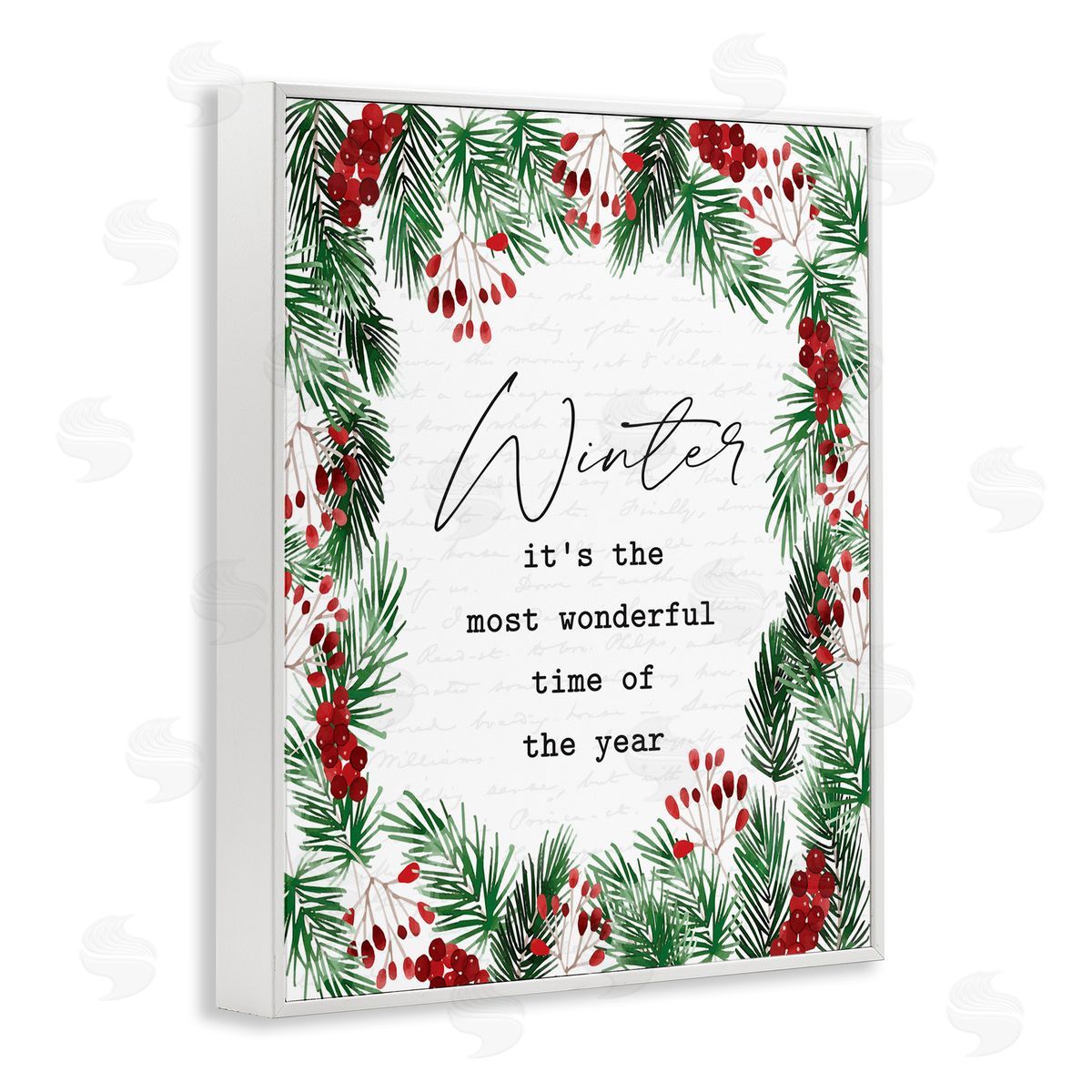 Lettered and Lined Most Wonderful Time Winter Wreath White Framed Giclee Wall Art