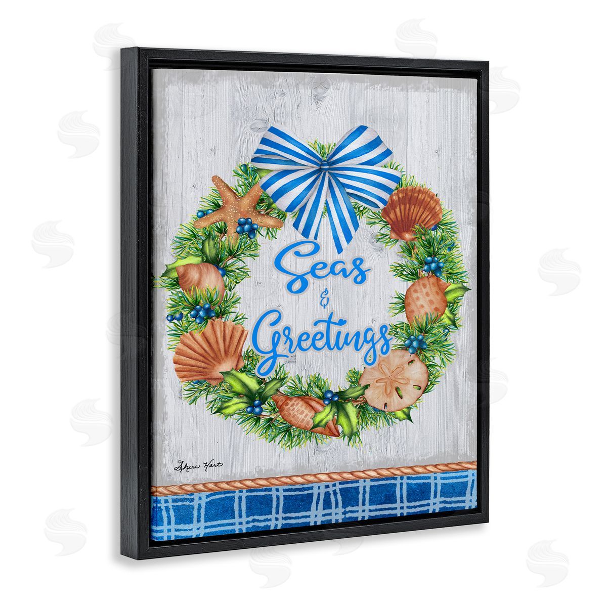 Sheri Hart Seas and Greetings Nautical Wreath Black Floater Frame Canvas Art