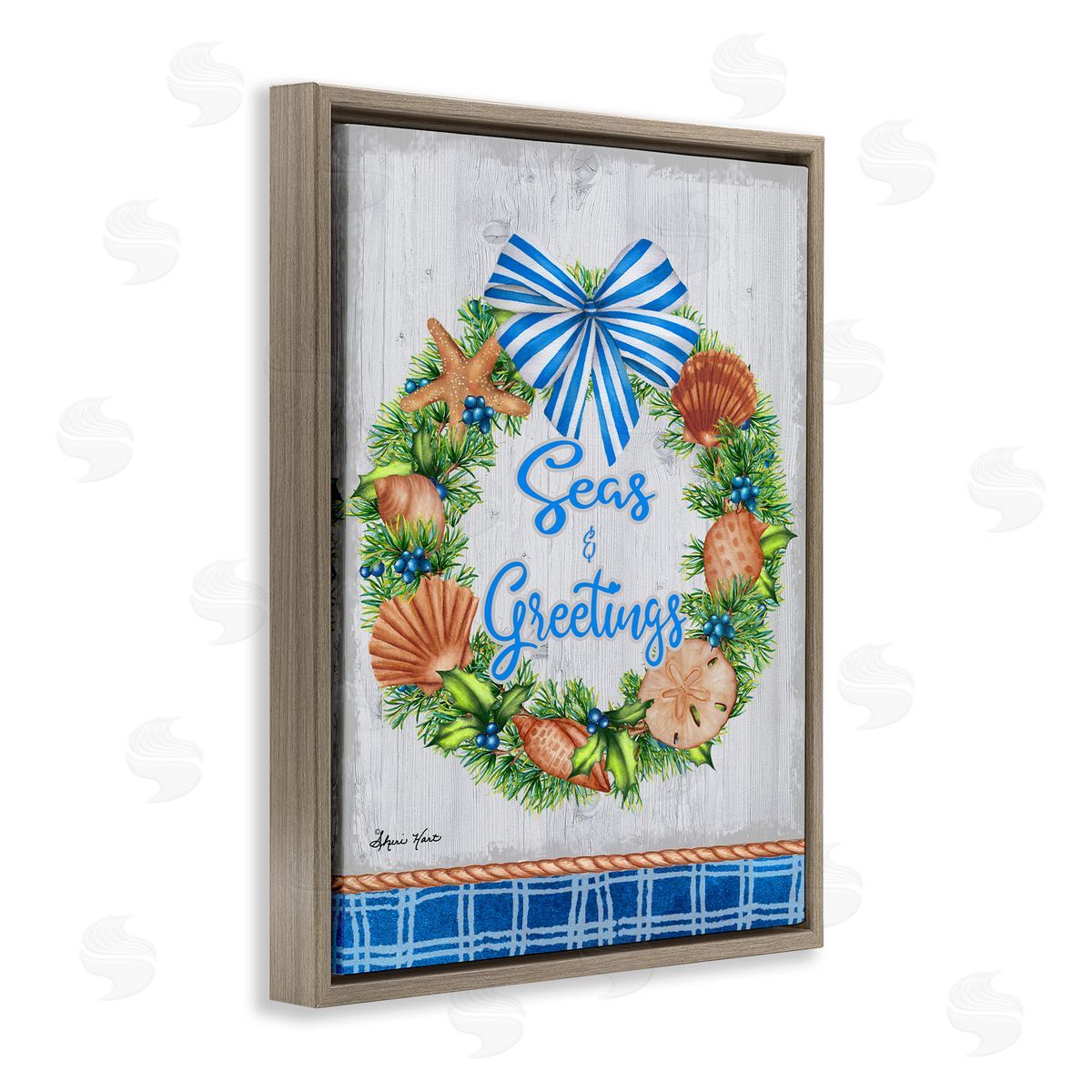 Sheri Hart Seas and Greetings Nautical Wreath Brown Floater Frame Canvas Art