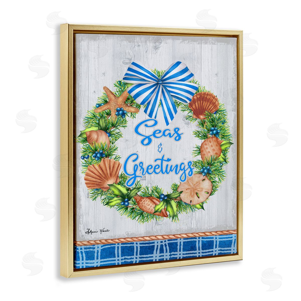 Sheri Hart Seas and Greetings Nautical Wreath Gold Floater Frame Canvas Art