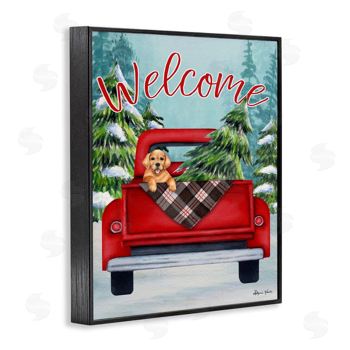Sheri Hart Red Truck Christmas Pet Dog Black Framed Giclee Wall Art