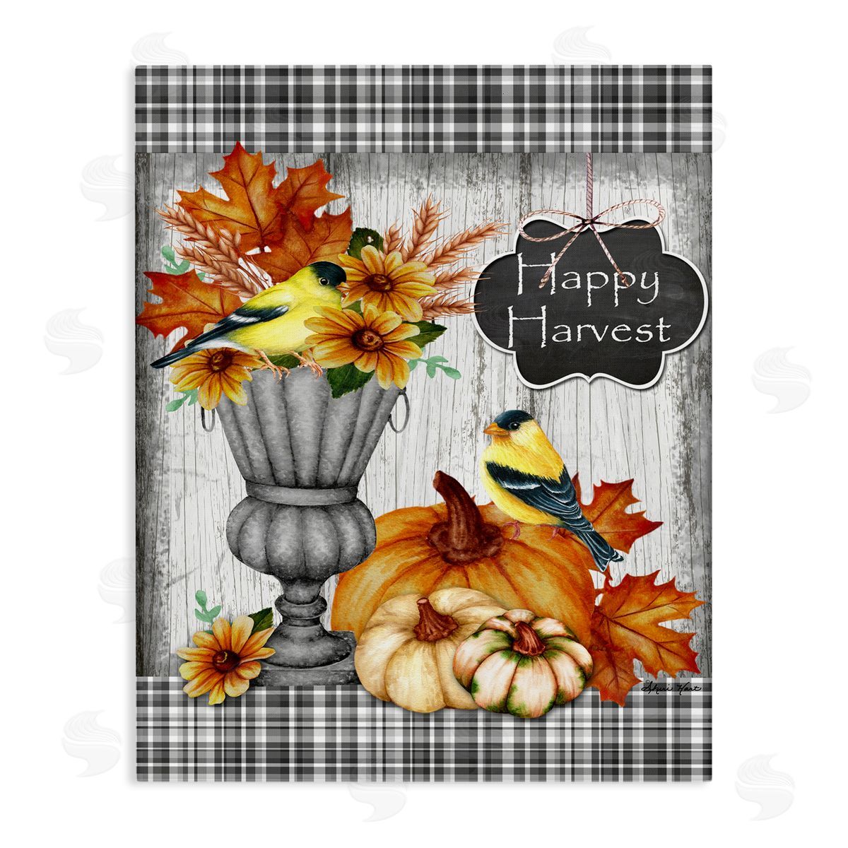 Sheri Hart Happy Harvest Birds and Gourds Canvas Wall Art