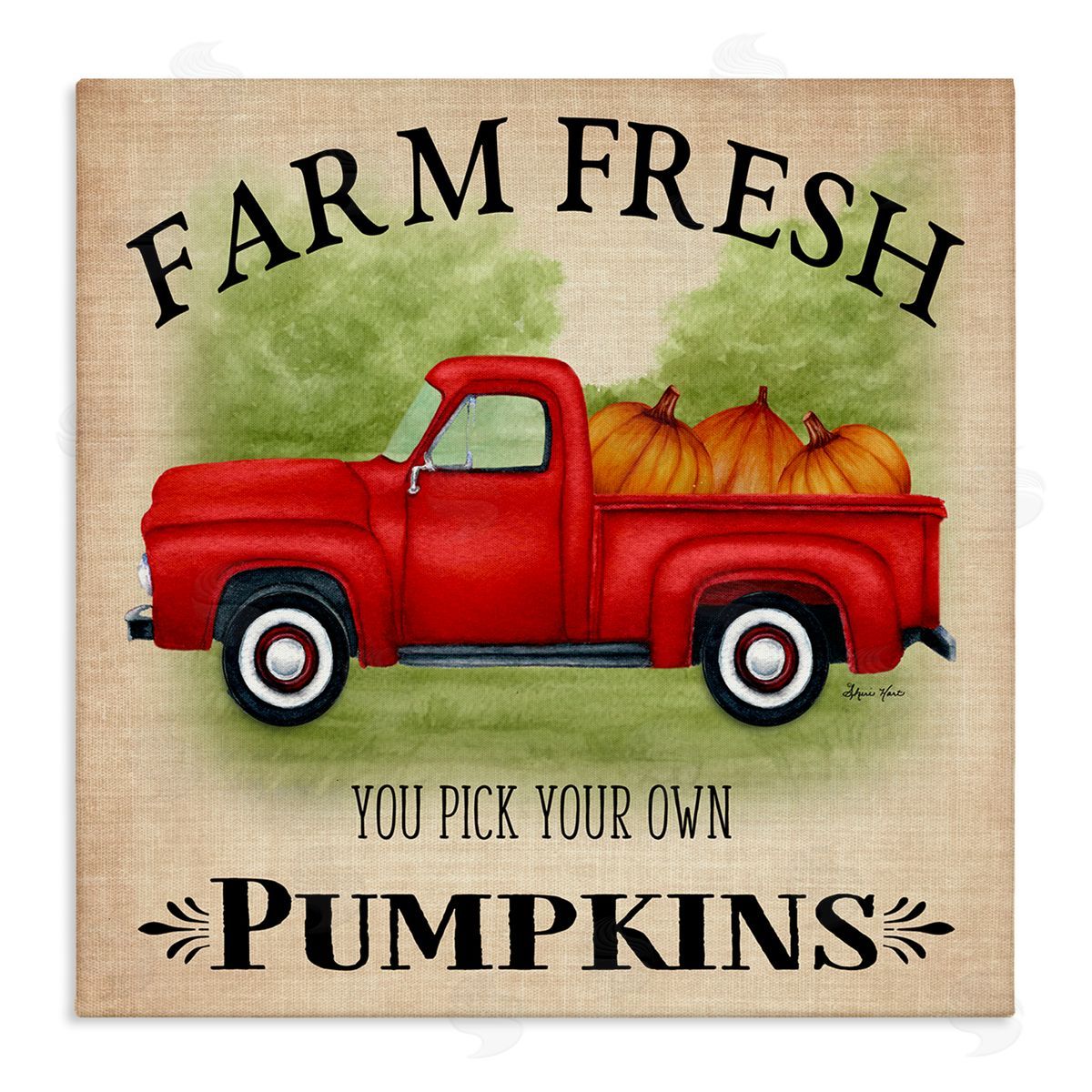 Sheri Hart Farm Fresh Pumpkins Red Truck Canvas Wall Art