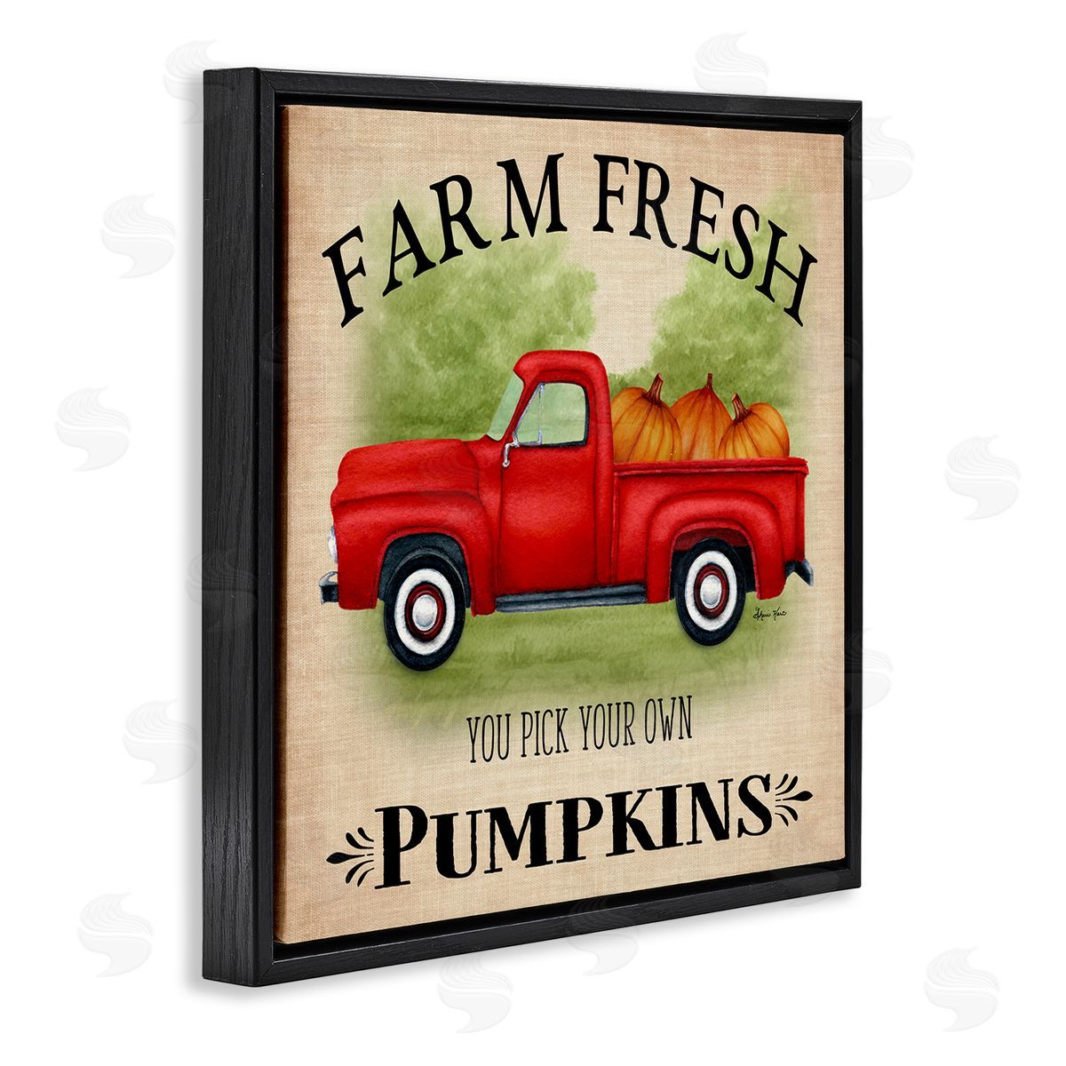 Sheri Hart Farm Fresh Pumpkins Red Truck Black Floater Frame Canvas Art