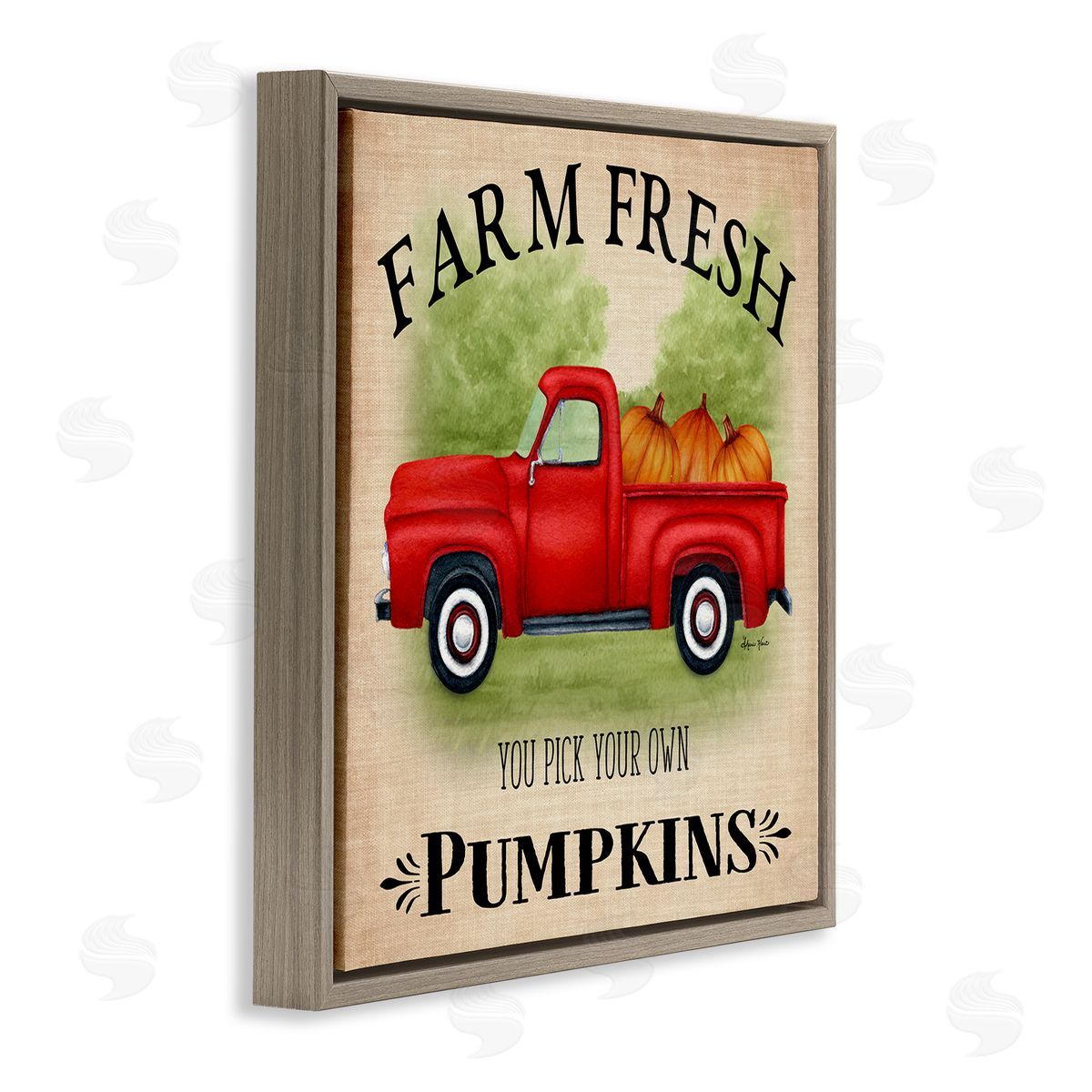 Sheri Hart Farm Fresh Pumpkins Red Truck Brown Floater Frame Canvas Art