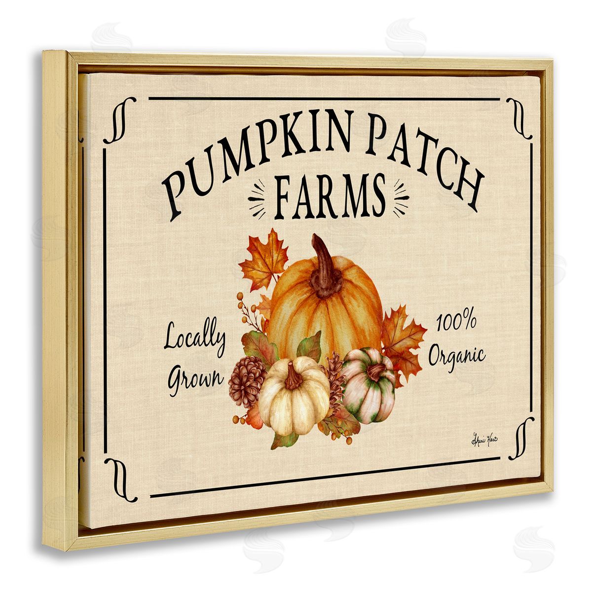 Sheri Hart Traditional Pumpkin Patch Farm Sign Gold Floater Frame Canvas Art