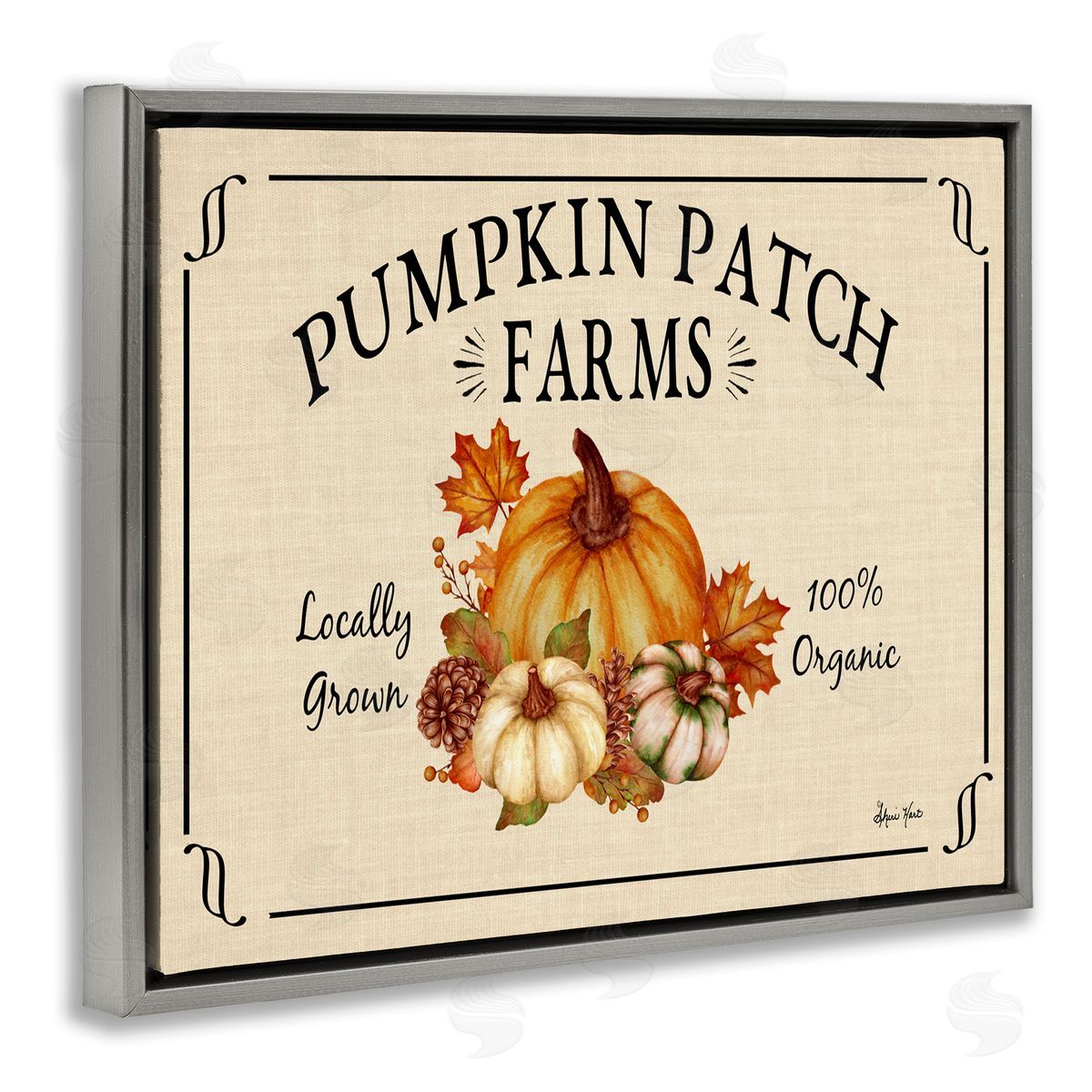 Sheri Hart Traditional Pumpkin Patch Farm Sign Gray Floater Frame Canvas Art