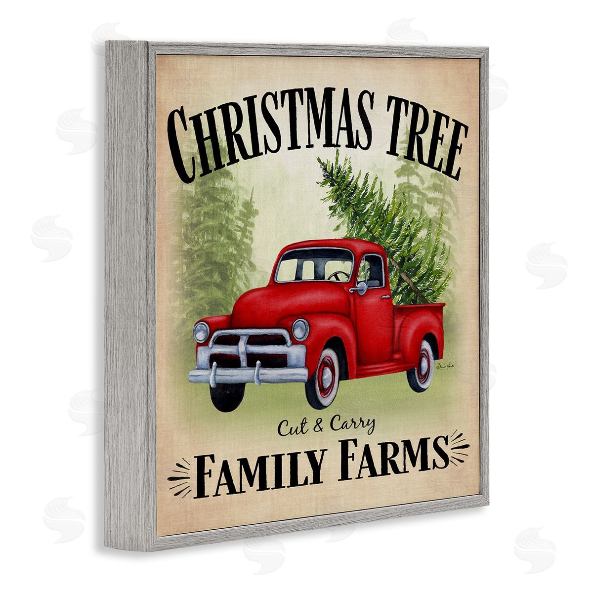 Sheri Hart Holiday Truck Christmas Tree Farms Gray Framed Giclee Wall Art