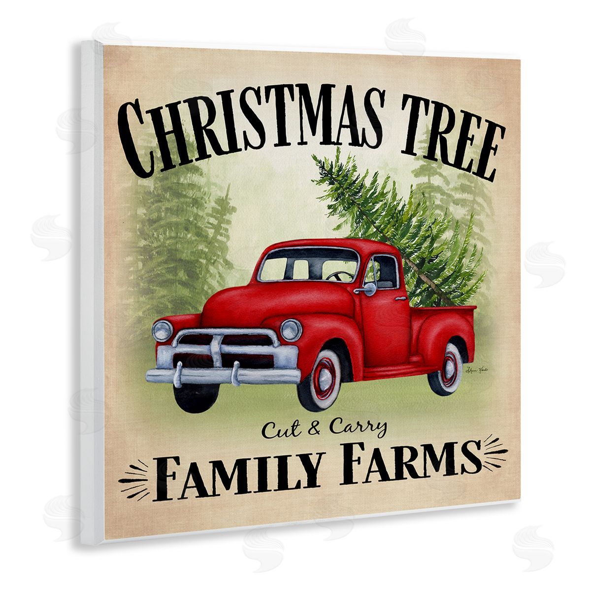 Sheri Hart Holiday Truck Christmas Tree Farms Wall Plaque Art