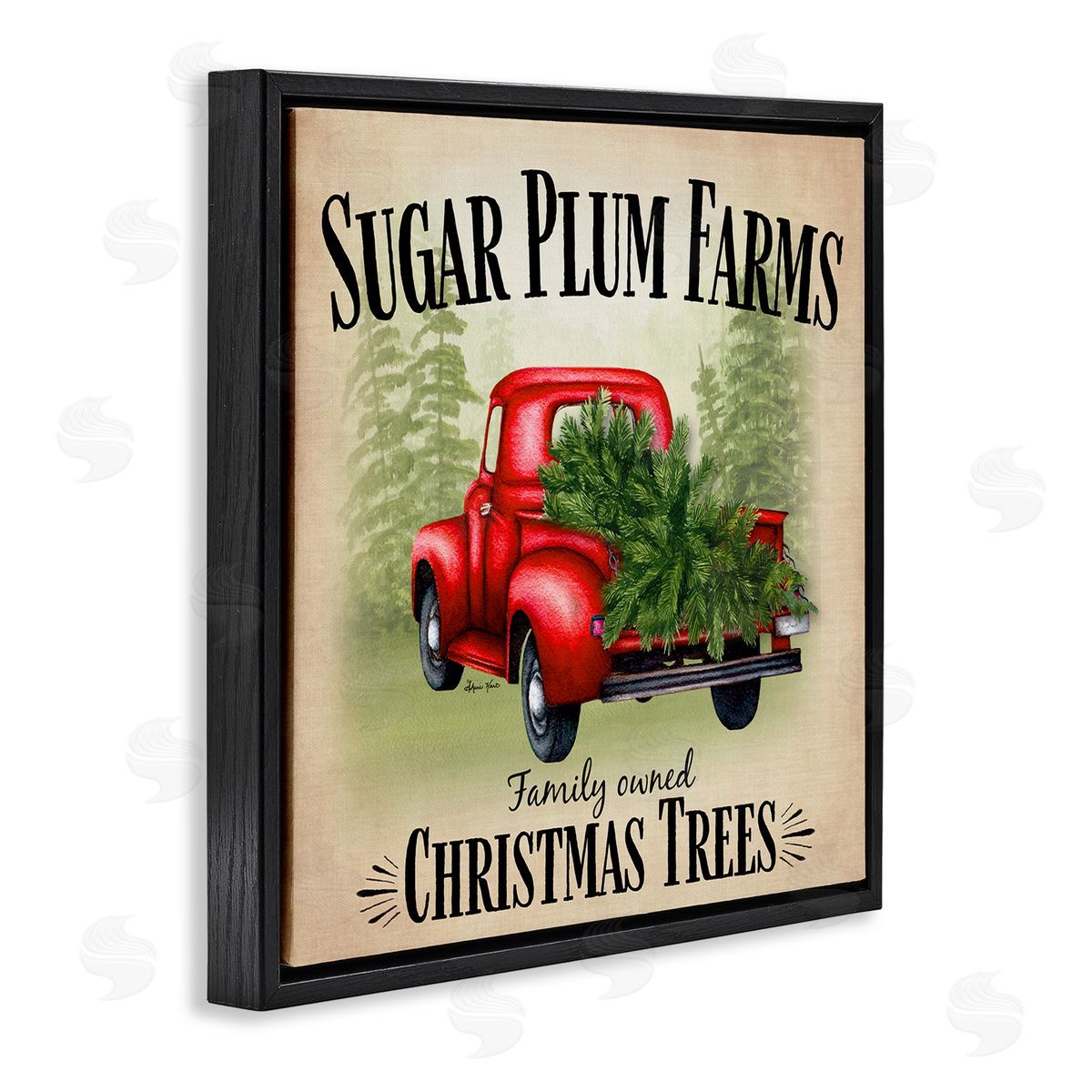 Sheri Hart Holiday Truck Sugar Plum Farms Black Floater Frame Canvas Art