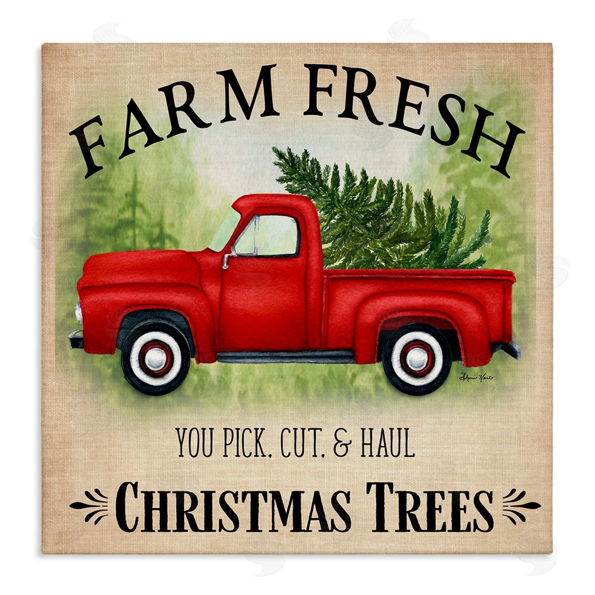 Sheri Hart Holiday Truck Christmas Trees Canvas Wall Art