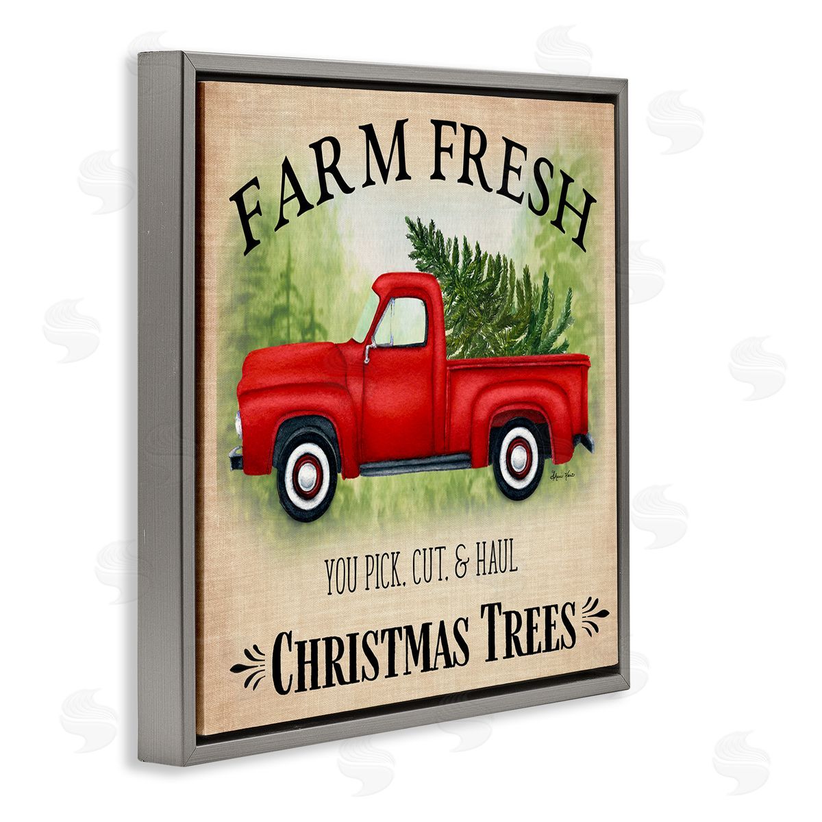 Sheri Hart Holiday Truck Christmas Trees Gray Floater Frame Canvas Art