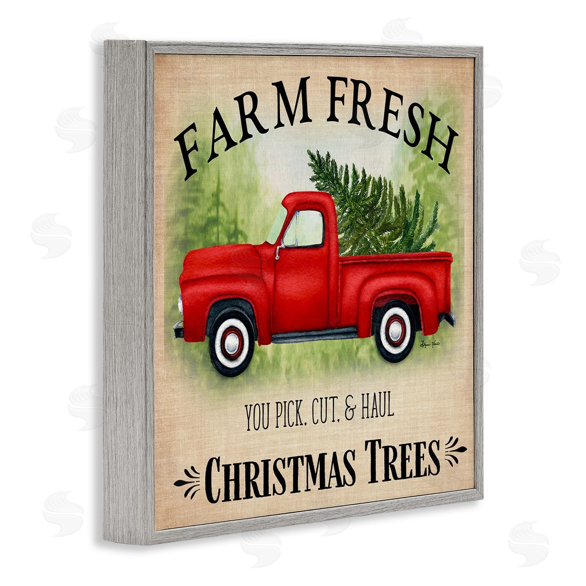 Sheri Hart Holiday Truck Christmas Trees Gray Framed Giclee Wall Art