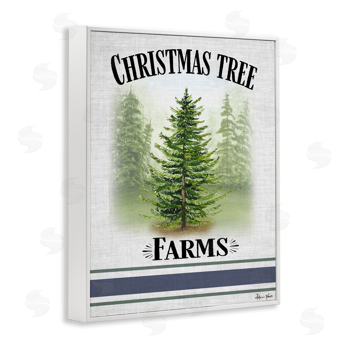 Sheri Hart Traditional Christmas Tree Blue Stripe White Framed Giclee Wall Art