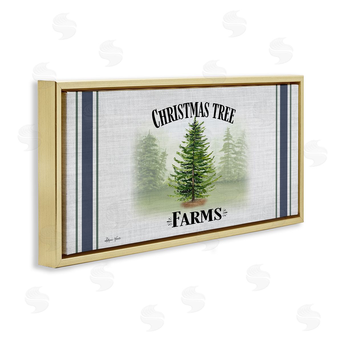 Sheri Hart Charming Christmas Tree Forest Gold Floater Frame Canvas Art