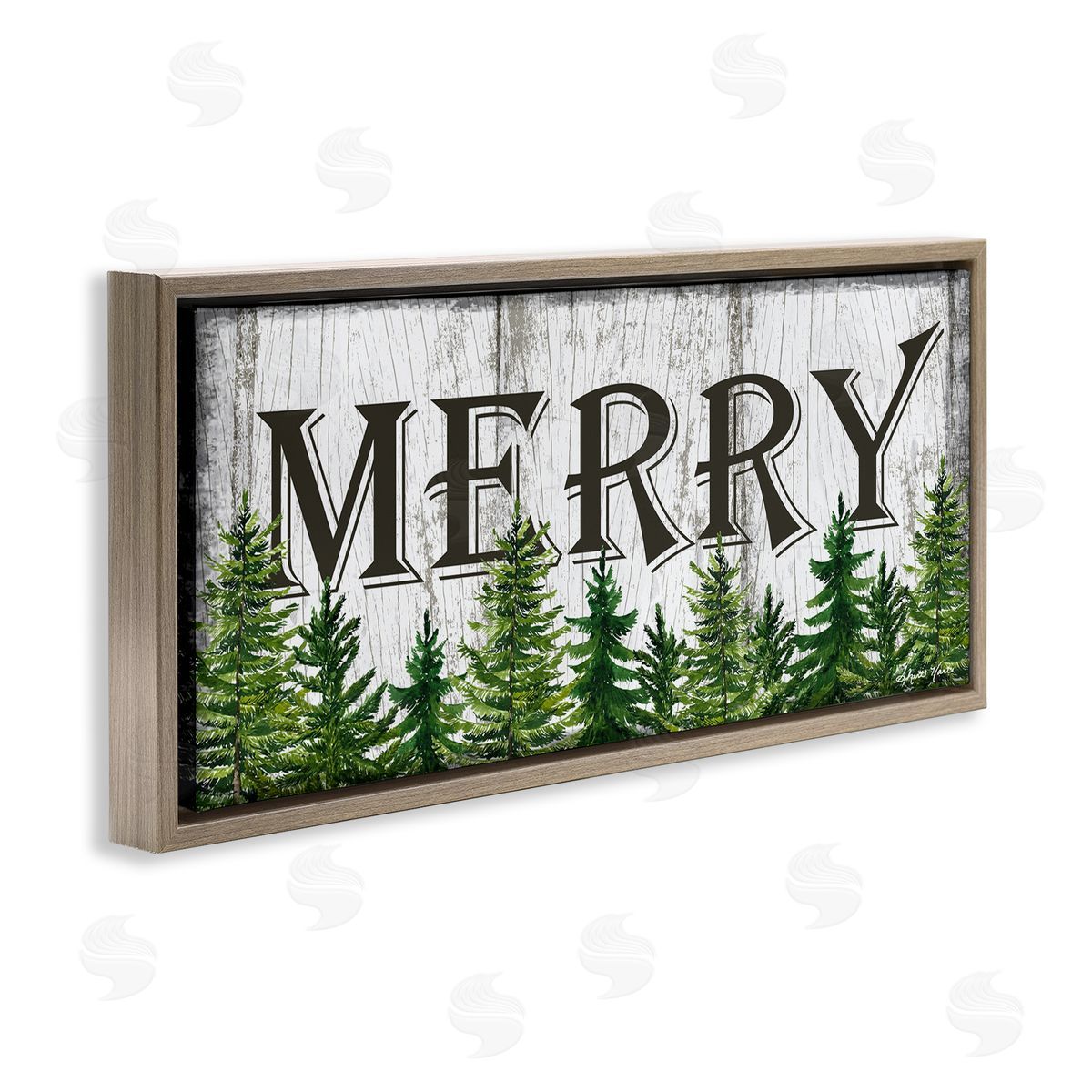 Sheri Hart Merry Rustic Winter Forest Brown Floater Frame Canvas Art