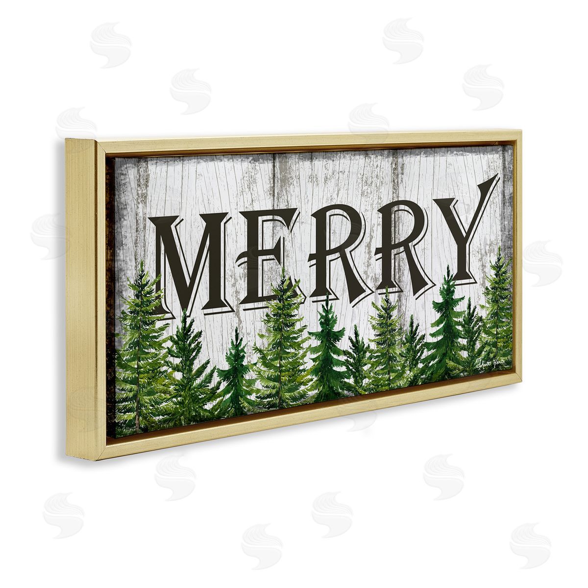 Sheri Hart Merry Rustic Winter Forest Gold Floater Frame Canvas Art