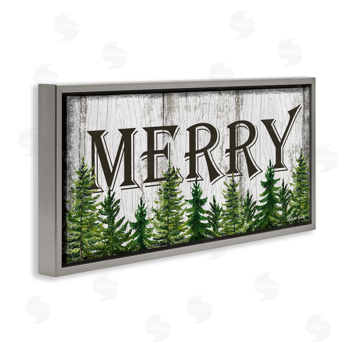 Sheri Hart Merry Rustic Winter Forest Gray Floater Frame Canvas Art