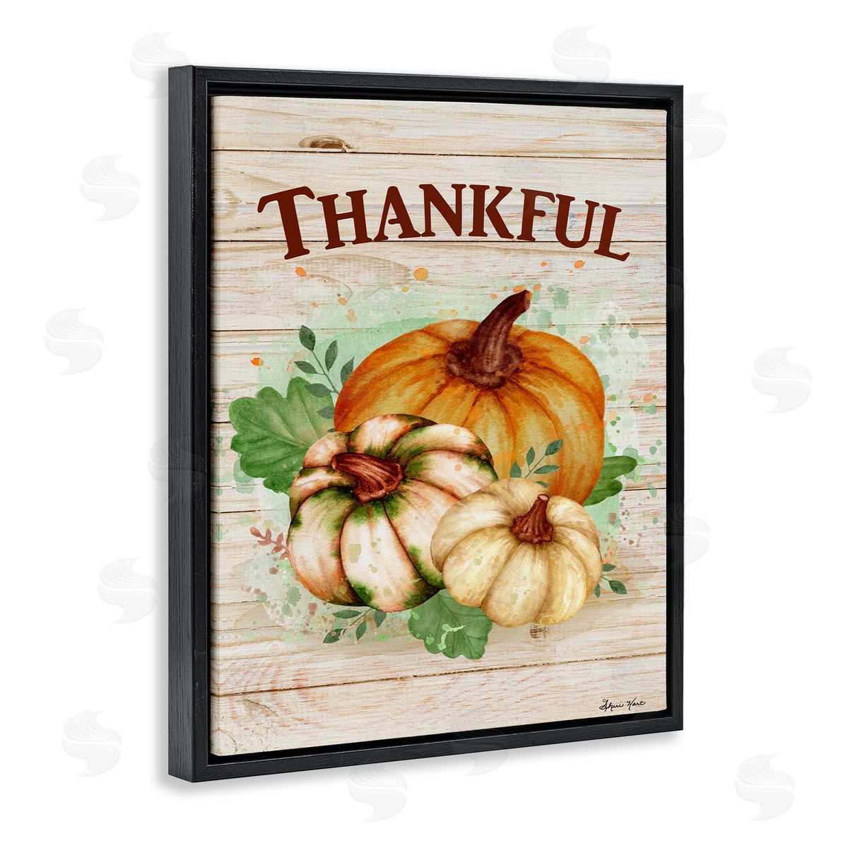 Sheri Hart Rustic Thankful Pumpkin Harvest Black Floater Frame Canvas Art