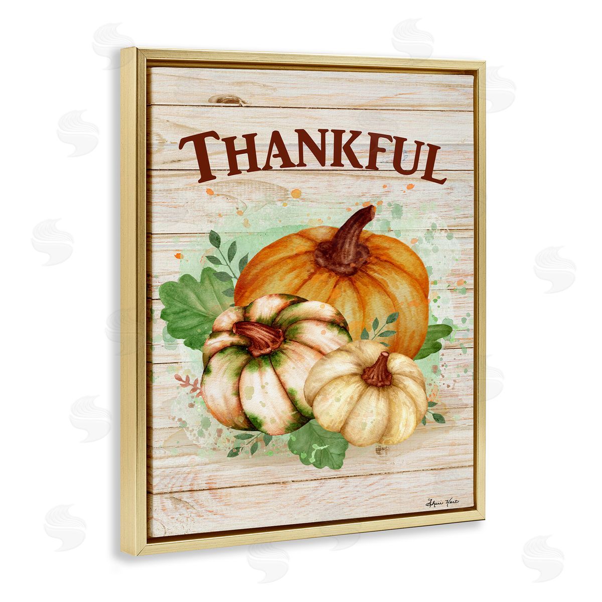 Sheri Hart Rustic Thankful Pumpkin Harvest Gold Floater Frame Canvas Art
