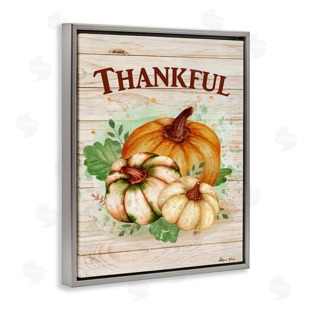 Sheri Hart Rustic Thankful Pumpkin Harvest Gray Floater Frame Canvas Art