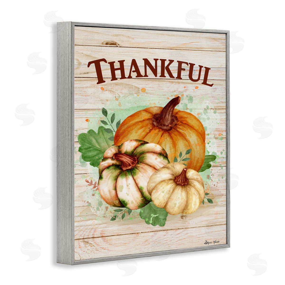 Sheri Hart Rustic Thankful Pumpkin Harvest Gray Framed Giclee Wall Art