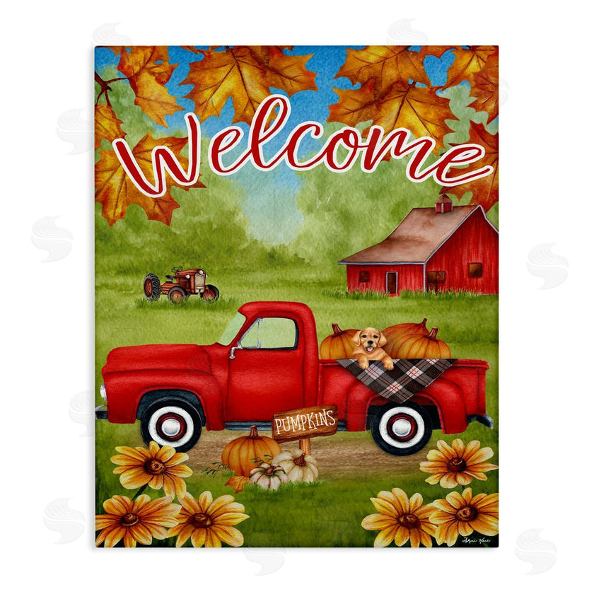 Sheri Hart | Welcome Red Truck Autumn Leaves