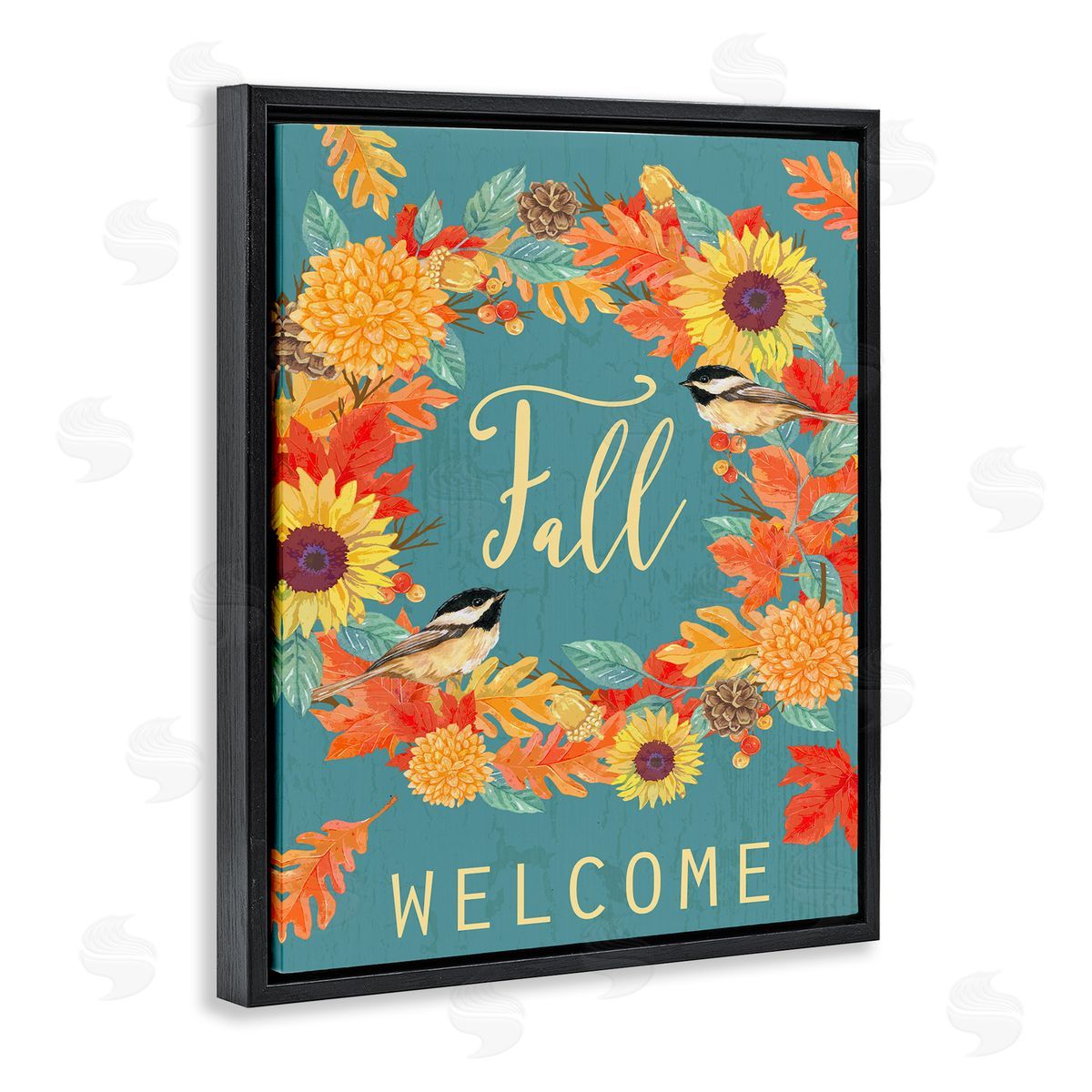 Andrea Tachiera Fall Welcome Autumn Harvest Wreath Black Floater Frame Canvas Art