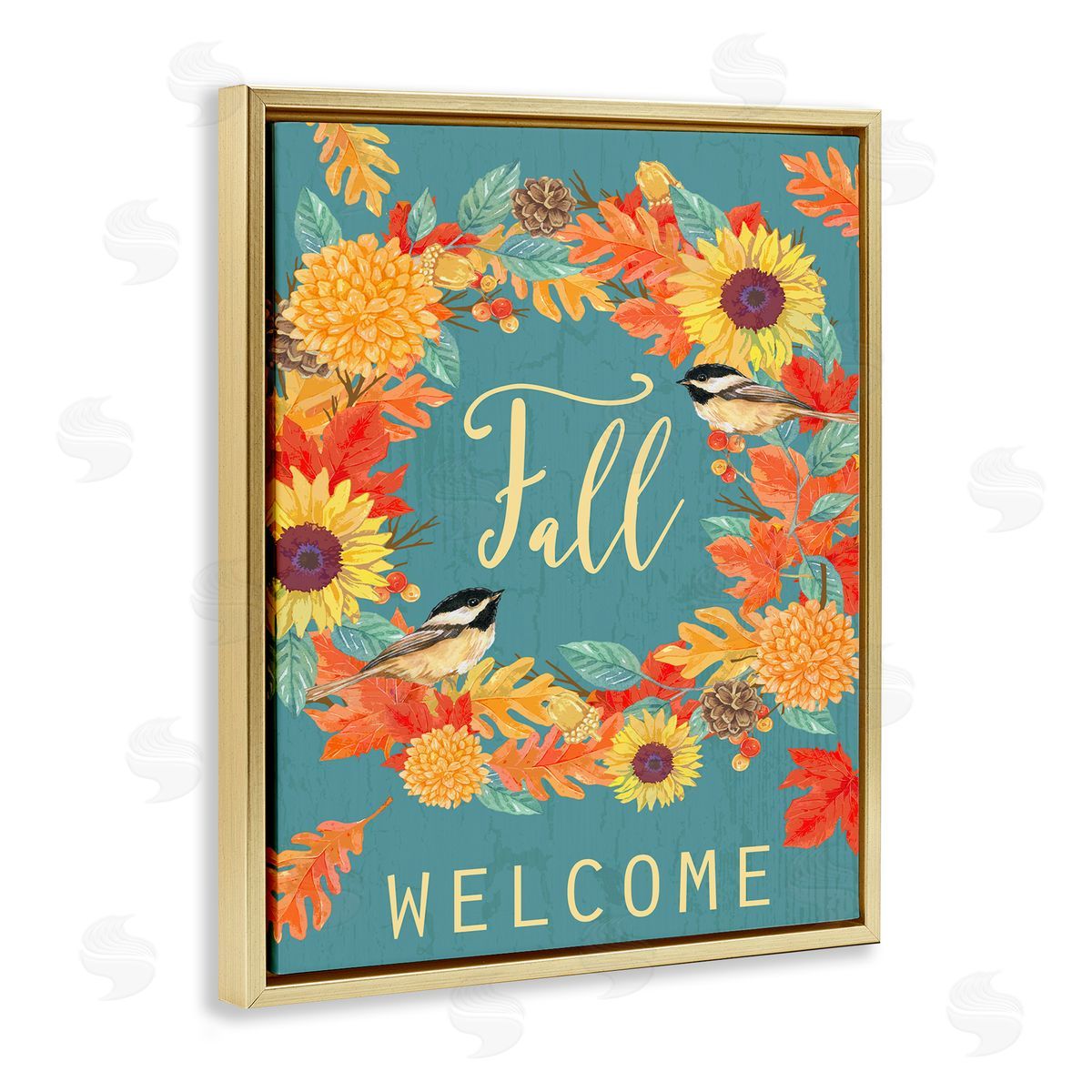 Andrea Tachiera Fall Welcome Autumn Harvest Wreath Gold Floater Frame Canvas Art