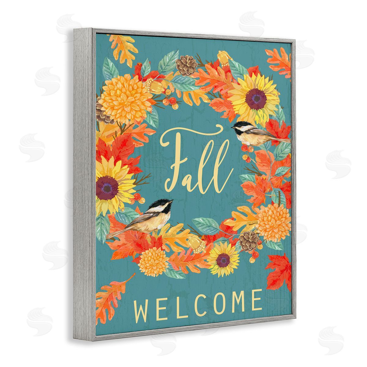 Andrea Tachiera Fall Welcome Autumn Harvest Wreath Gray Framed Giclee Wall Art