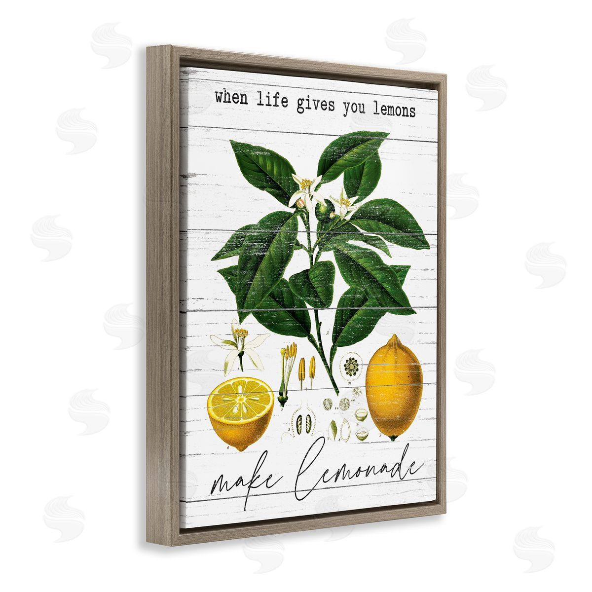 Lettered and Lined Life Gives Lemons Country Fruit Brown Floater Frame Canvas Art